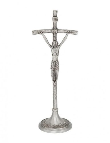 Álló pápai fém feszület ezüst színben, 31 cm